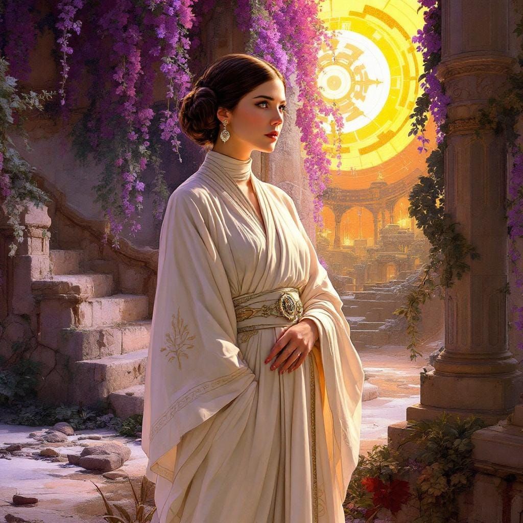 Princess Leia Art Nouveau Portrait in Sci-Fi Setting