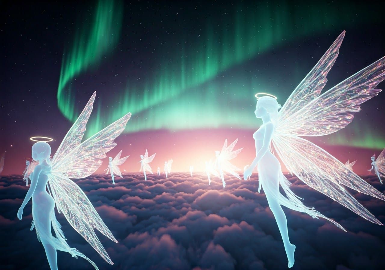 Ethereal Fairy Angels Dance in Shimmering Northern Lights