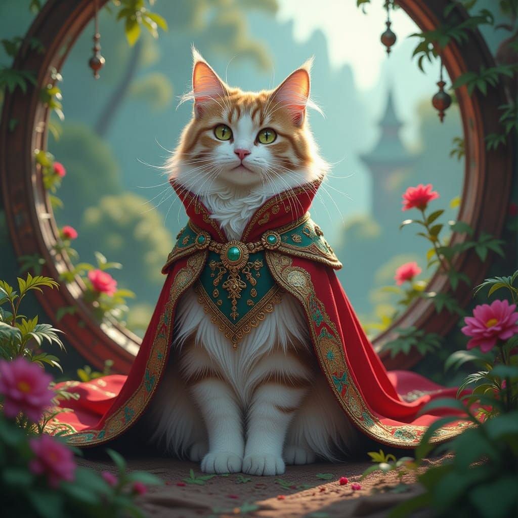 Whimsical Feline in Fantastical Realm