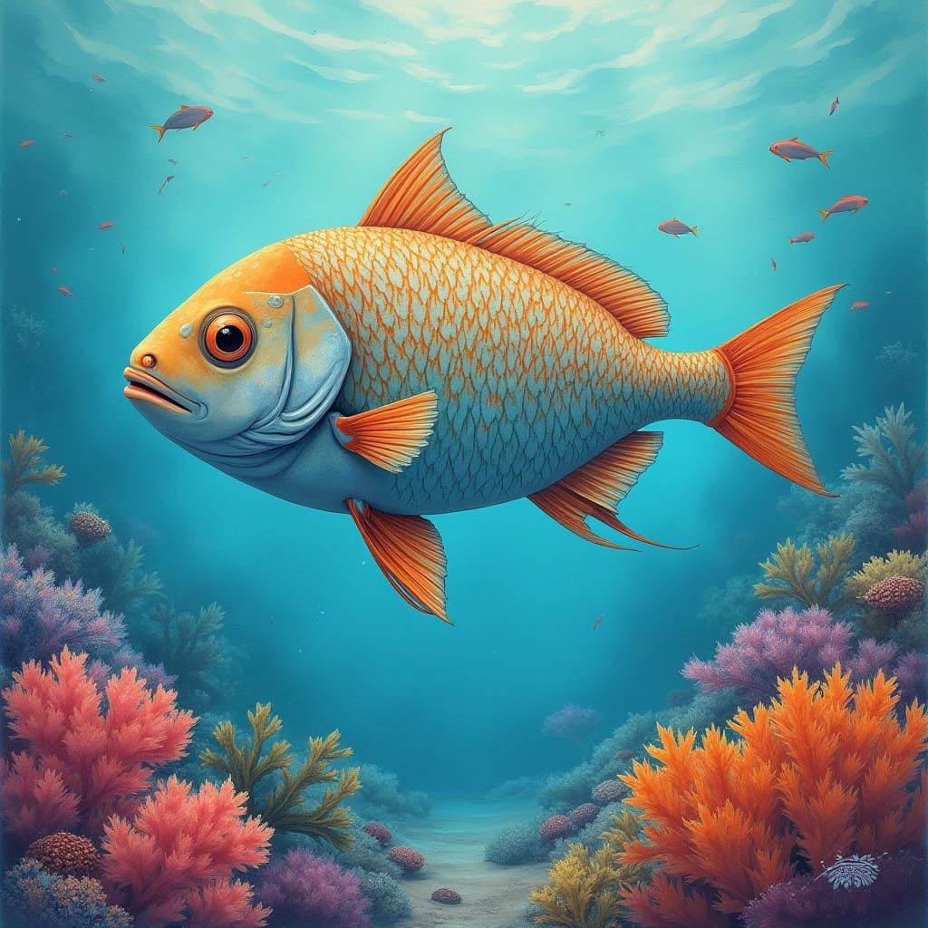 Intricately Scaled Fish in Vibrant Coral Reef