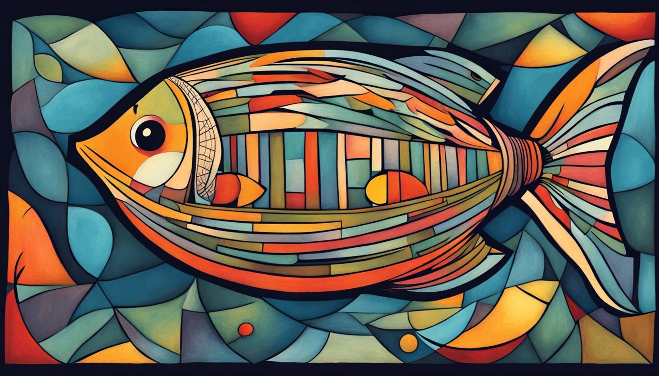 Cubist Fish Dirigible in Moonlit Sky