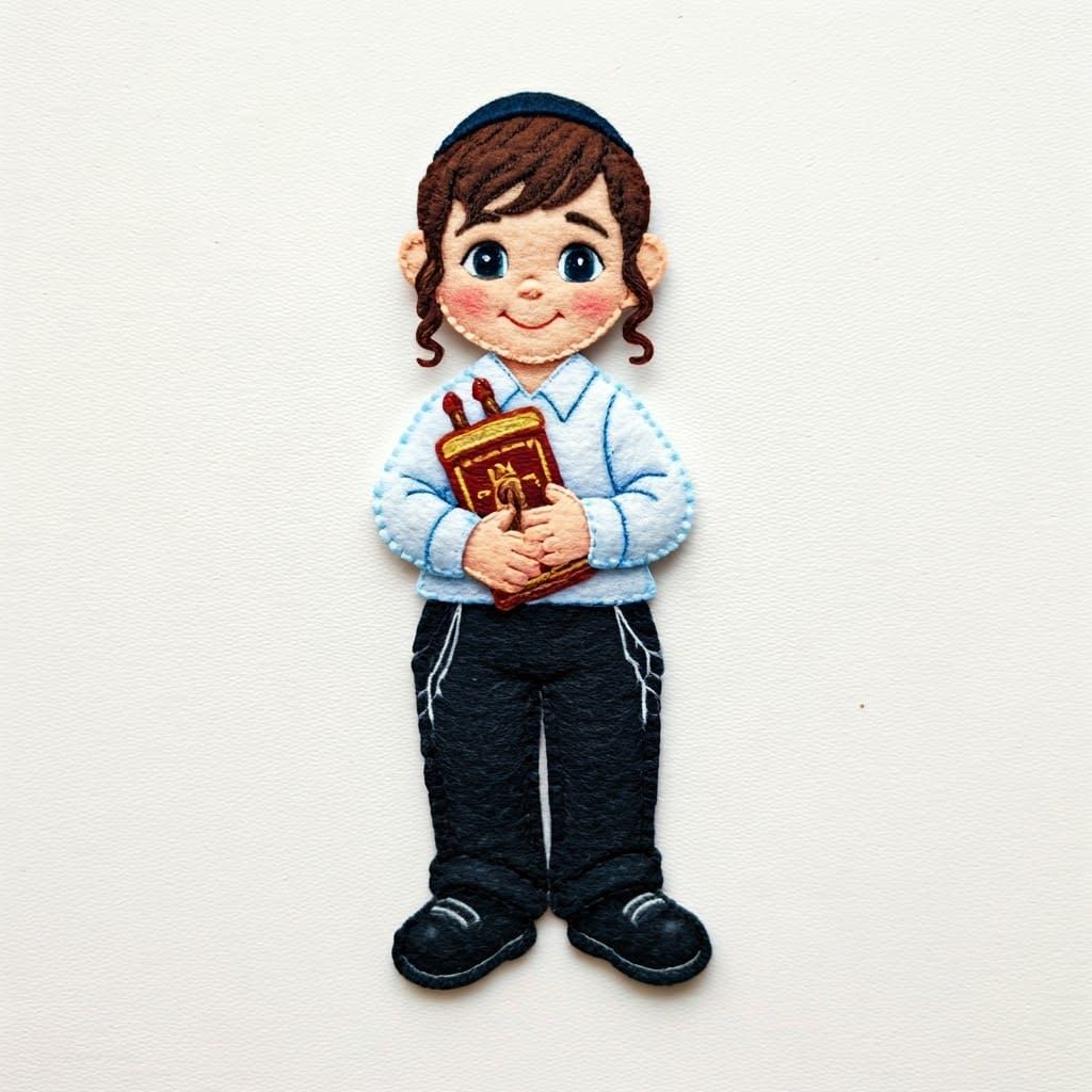 Felt Stitched Portrait of a Jewish Boy