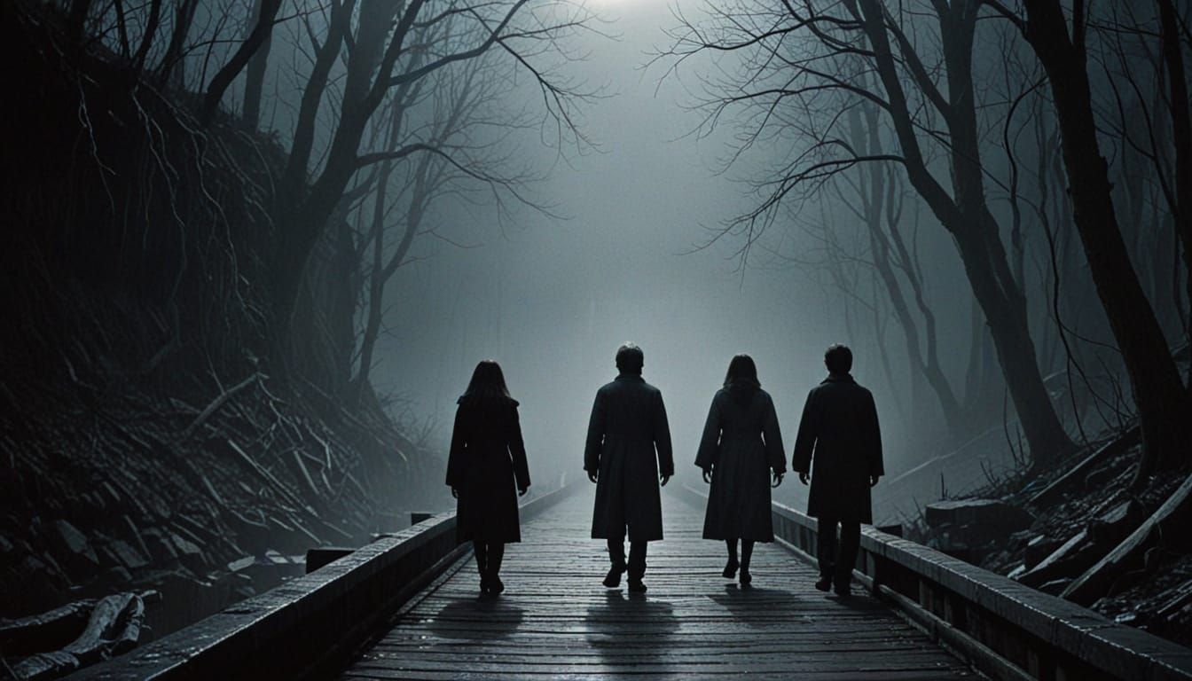 Eerie Bridge Scene Under Moonlit Skies