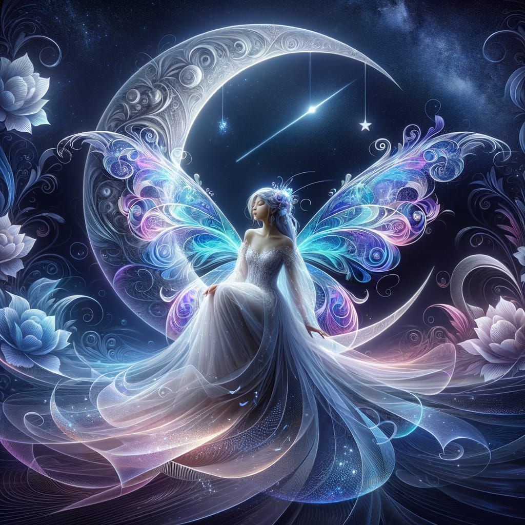 Ethereal Fairy on Moon, Digital Fantasy Art