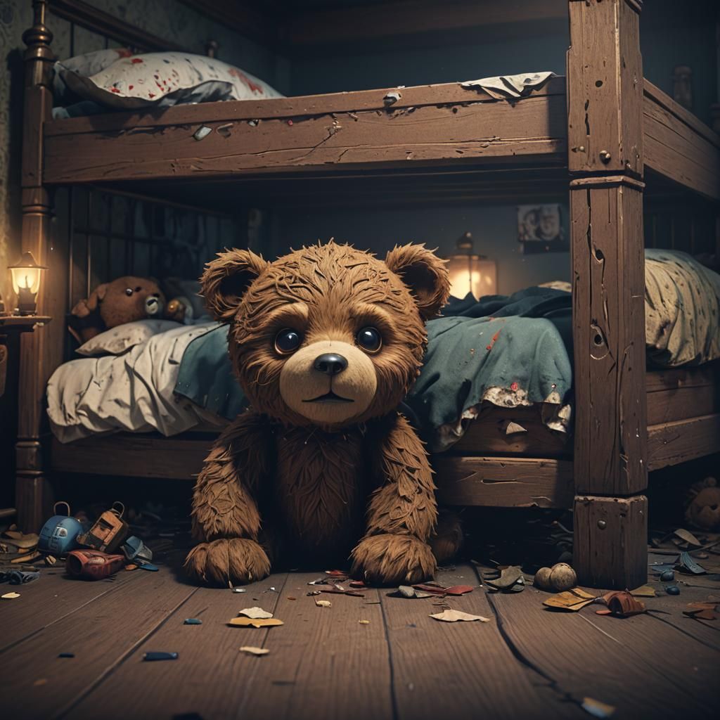 Teddy Bear's Creepy Discovery: Fantasy Concept Art