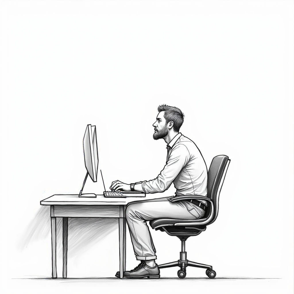 Monochrome Floor Plan of Office Scene with Person