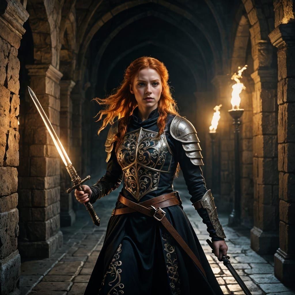 Nordic Redhead Warrior in Dark Fantasy Castle