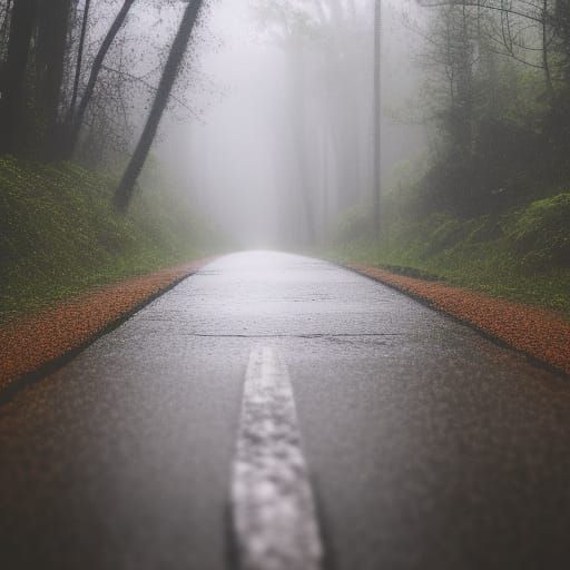 Rainy Night Road Through Forest