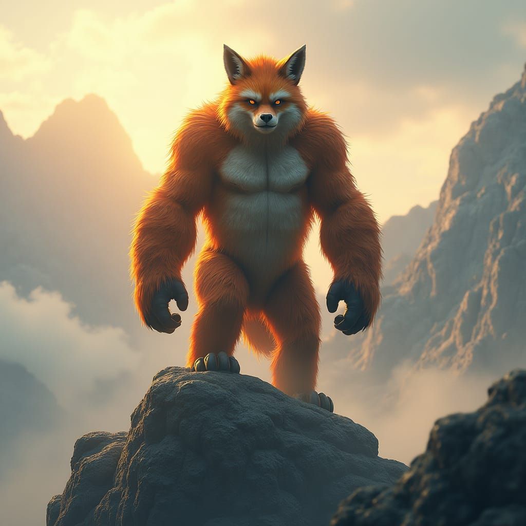 Majestic Fox-Gorilla Hybrid on Mountain Peak