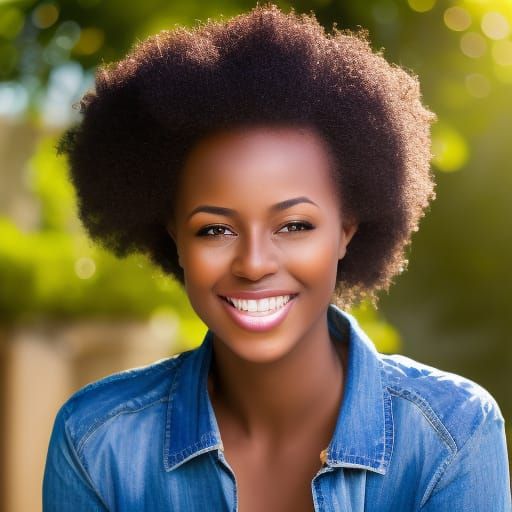 Beautiful African Woman Smiling in Sunny Garden