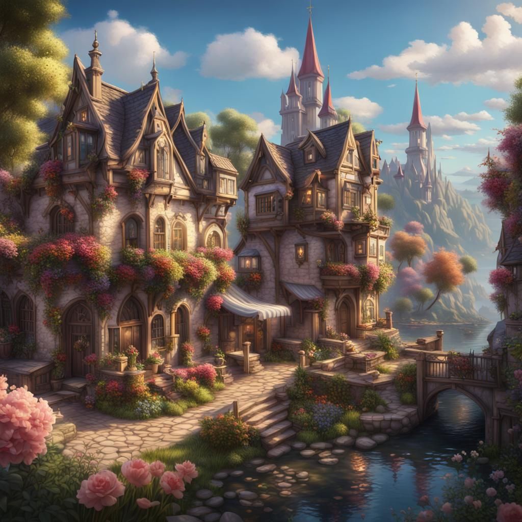 Enchanting Floral Town with Princes and Princesses