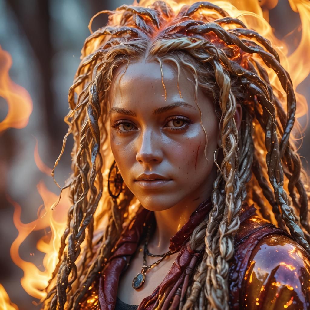 Glowing transparent glass natural blonde woman hippie dreadl...