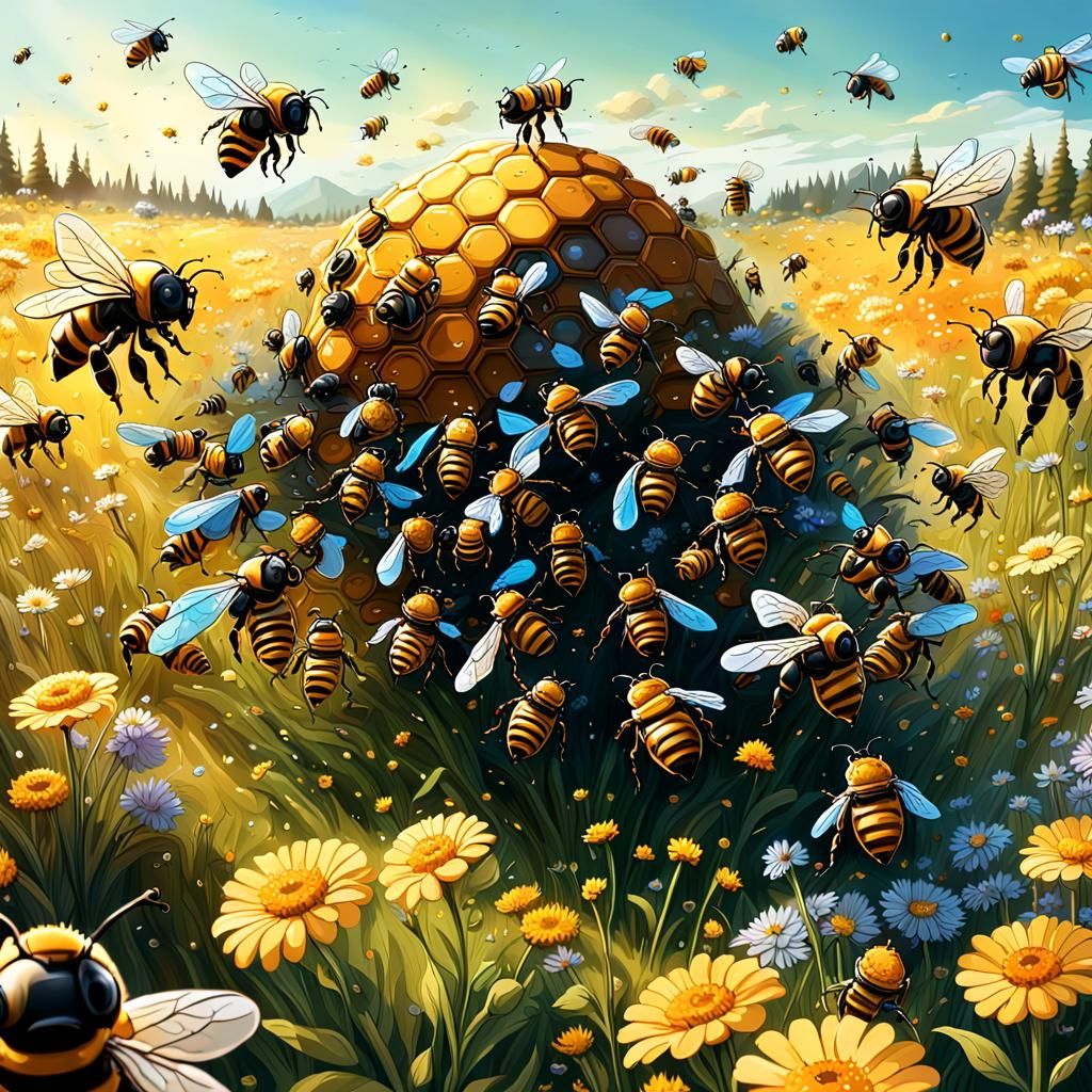 A huge swarm of bees