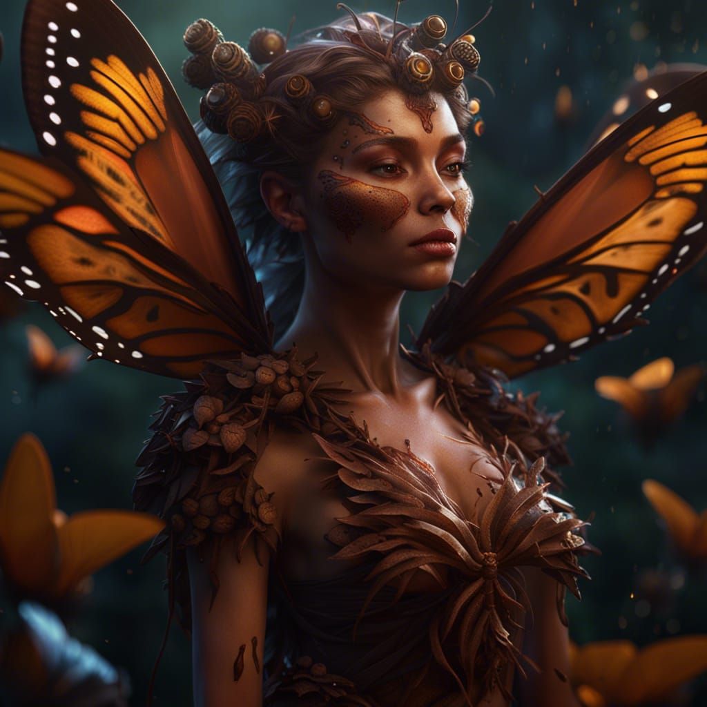 Nymph Covered in Brown Argus Butterflies, Detailed Matte Pai...