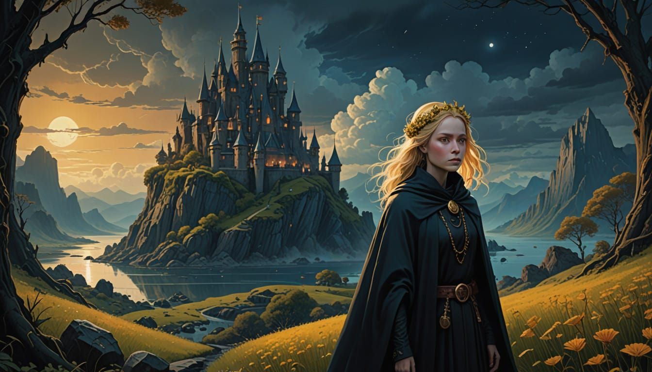 Ethereal Princess Witch in Dark Academia Splendor