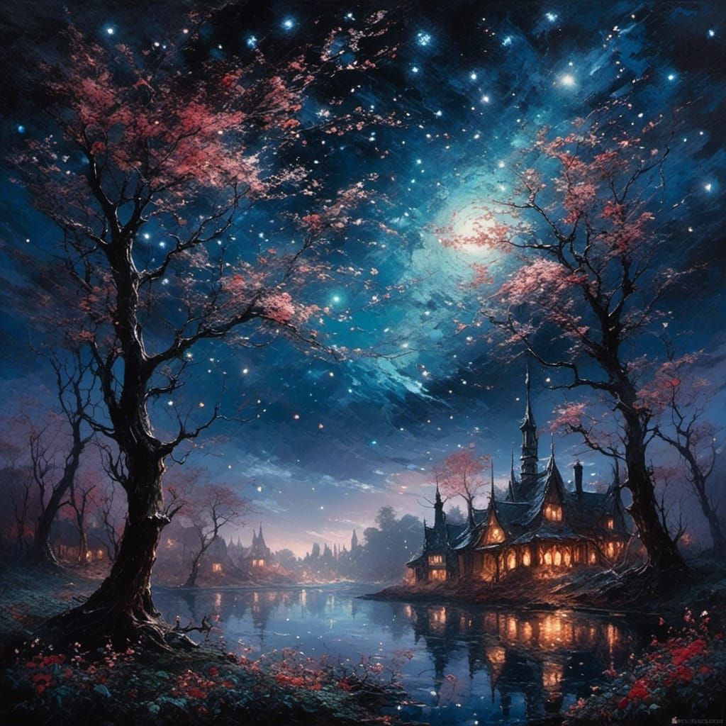 Magical Starry Night Sky with Glittering Stars