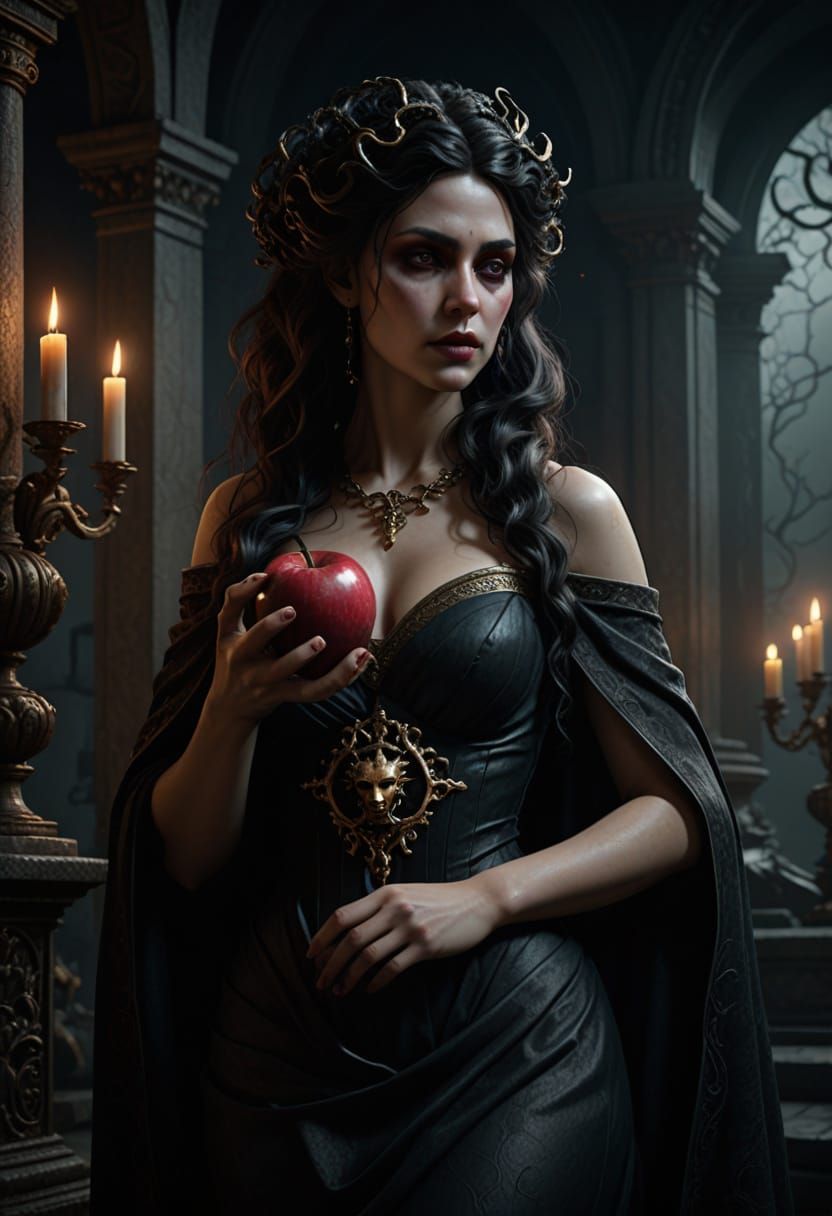 Medusa's Ruby Apple: Dark Gothic Fantasy Portrait