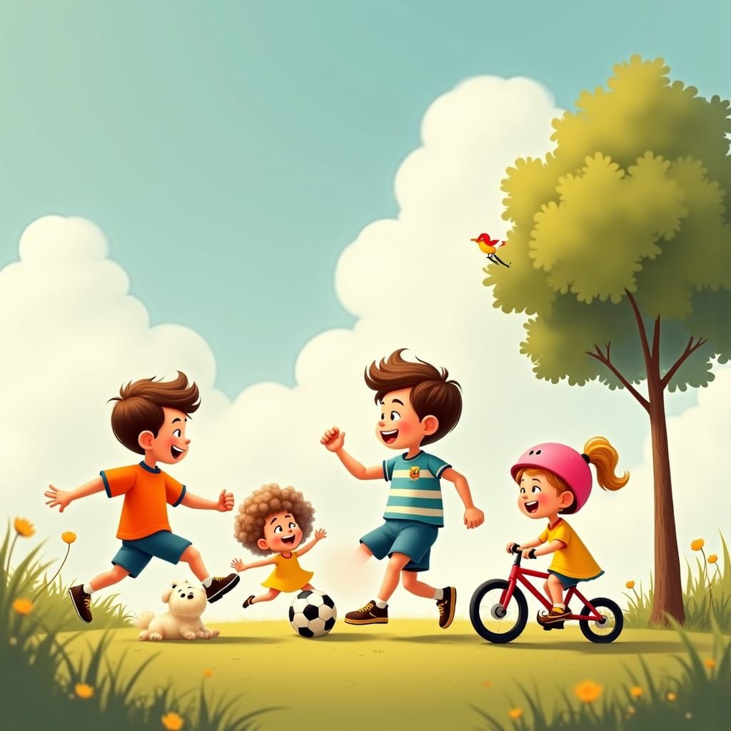 Cartoon Kids' Day at the Park: Miyazaki Style