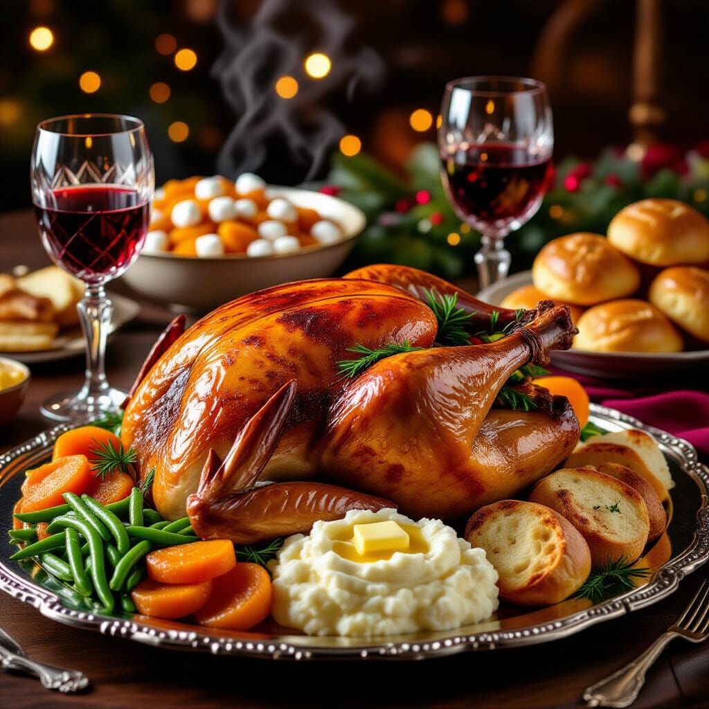 Glistening Thanksgiving Turkey Feast in 3D Render