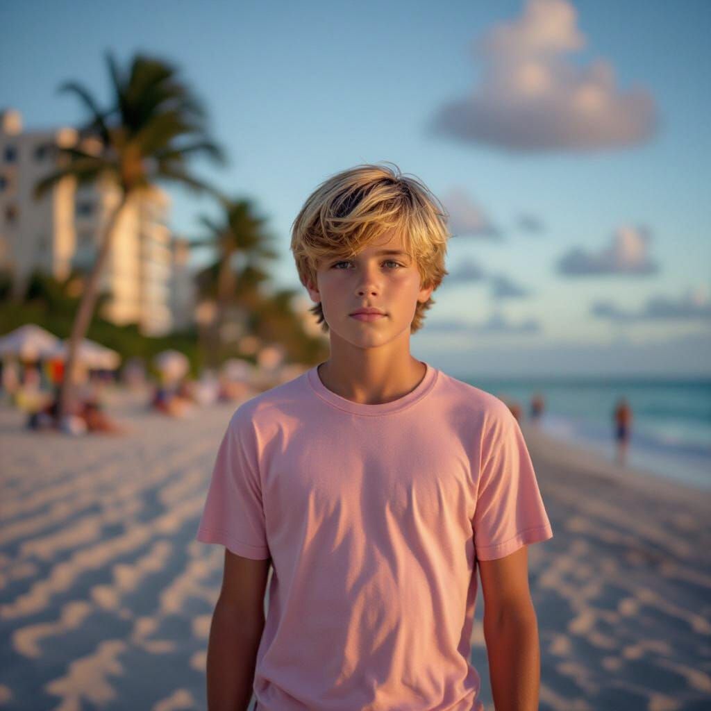 Boy on Miami Beach in Cinematic Style