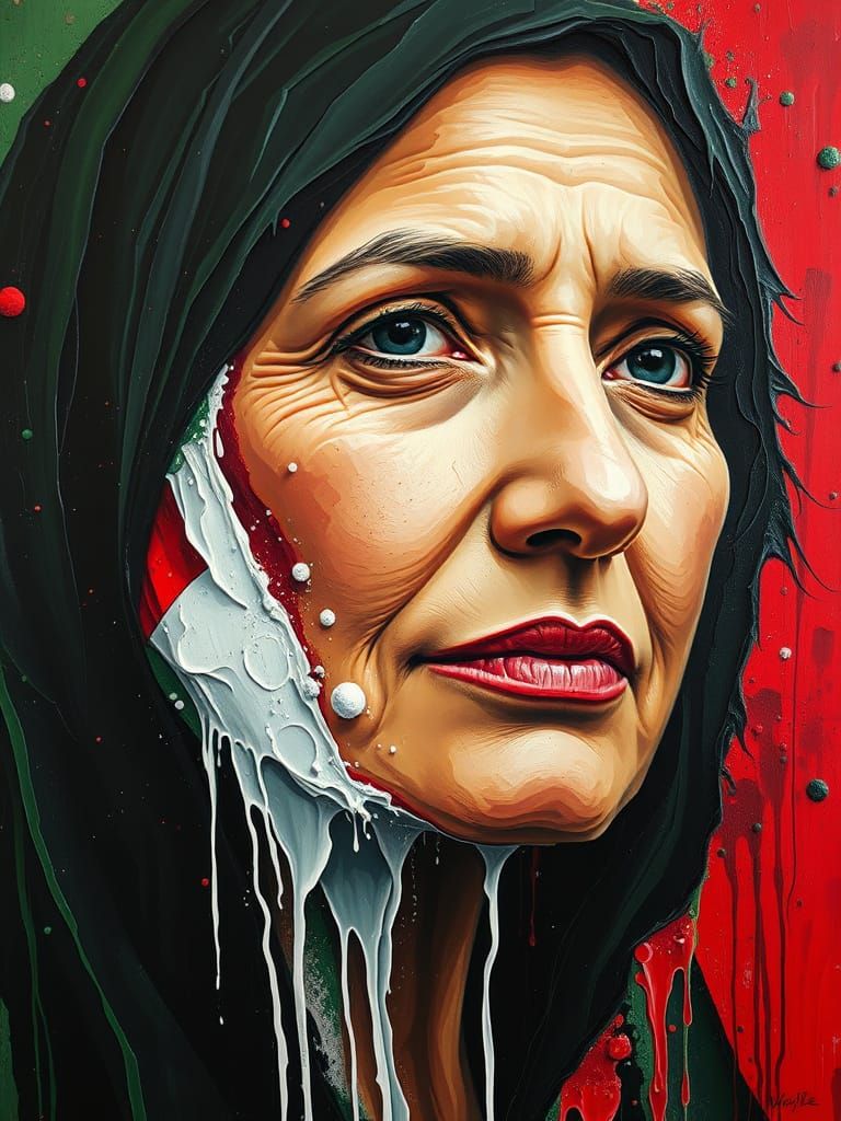 Surreal Melting Oil Portrait of Palestinian Woman