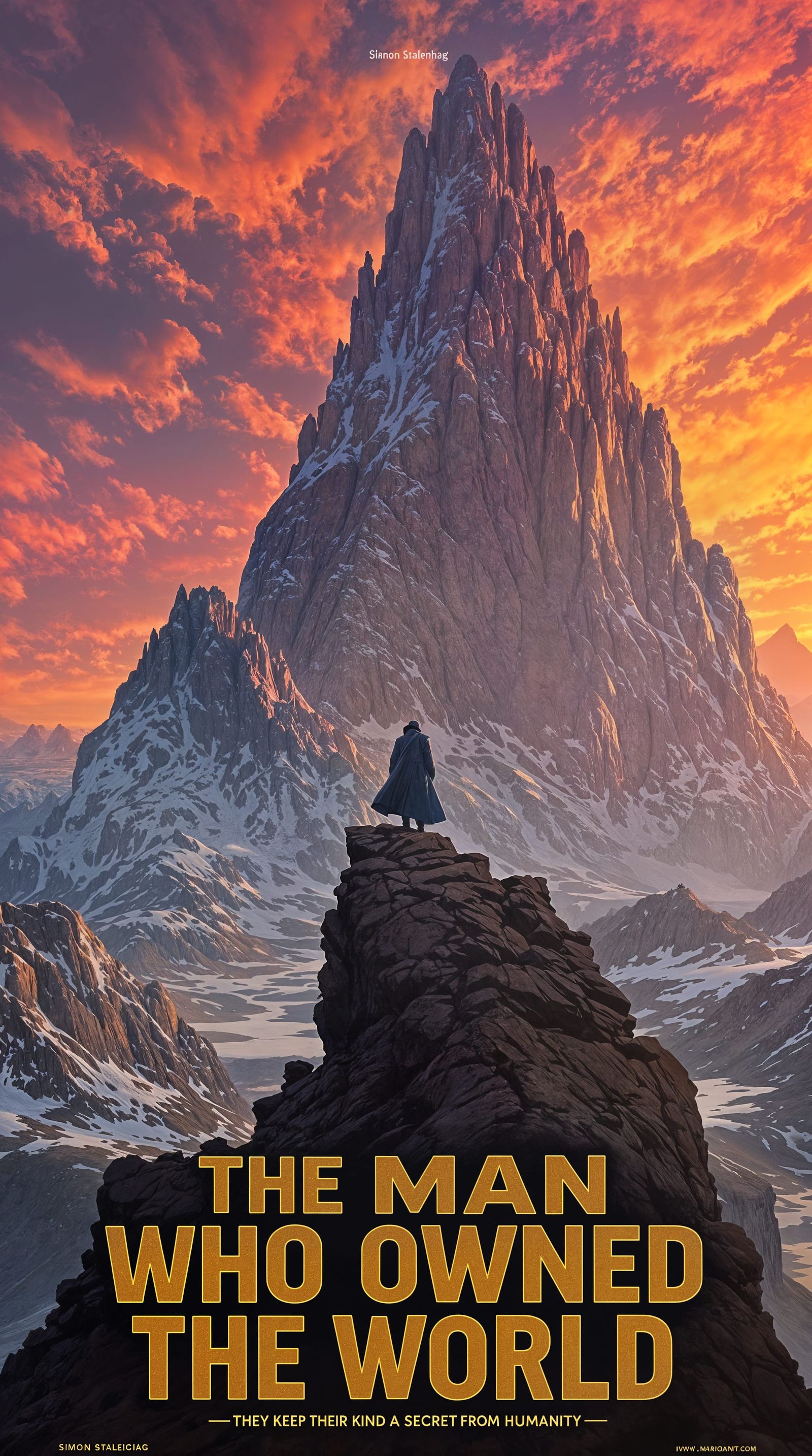 Giant Silhouette on Mountain Ridge at Sunset