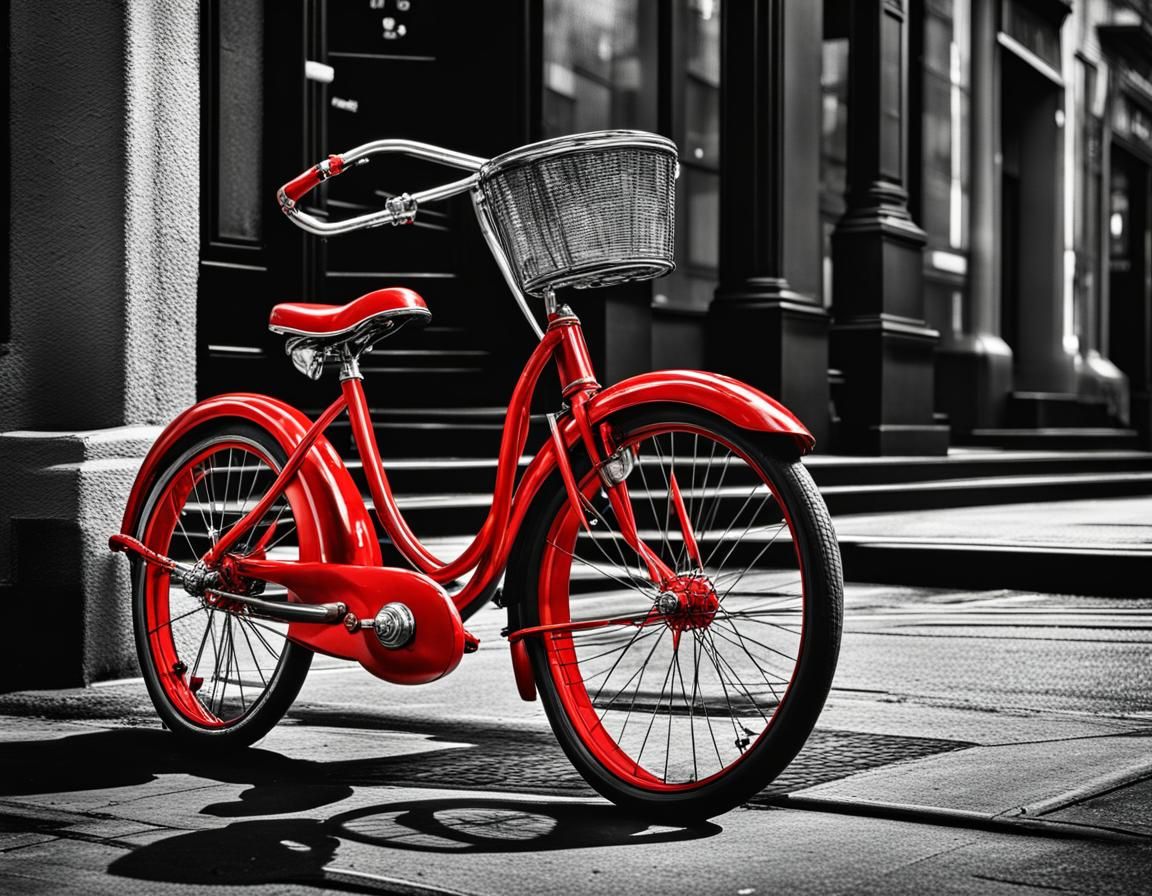 Red Tricycle on City Sidewalk in Selective Color