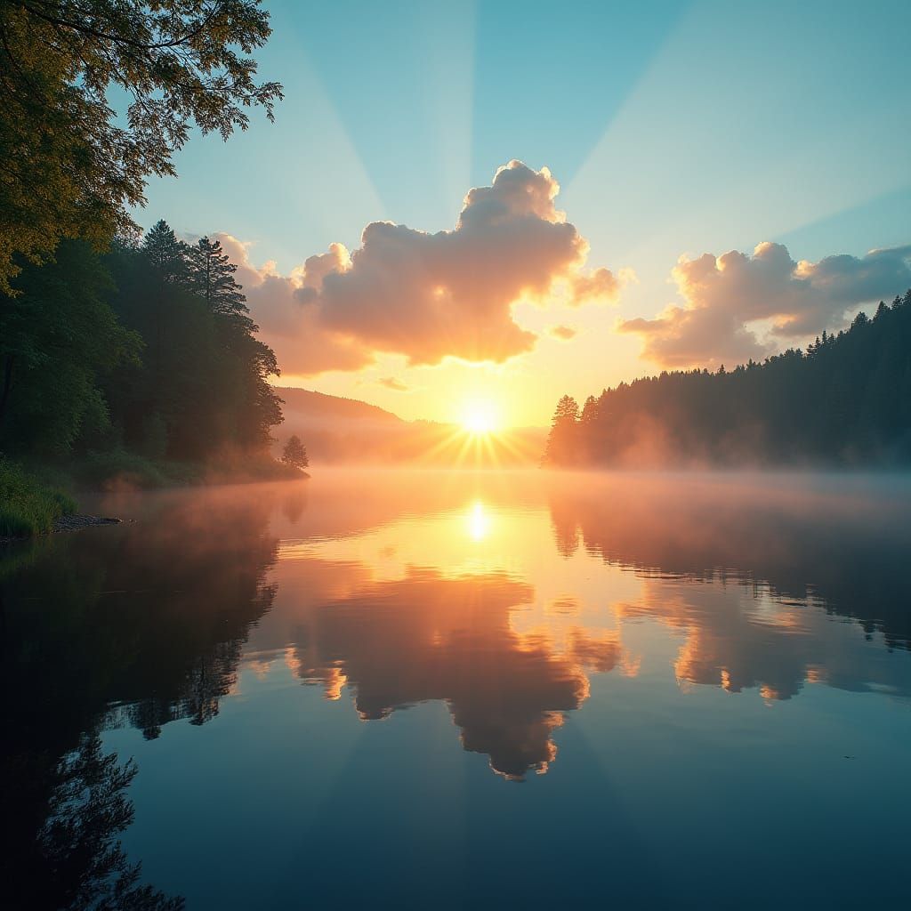 Stunning Lake Sunrise Reflecting Azure Sky