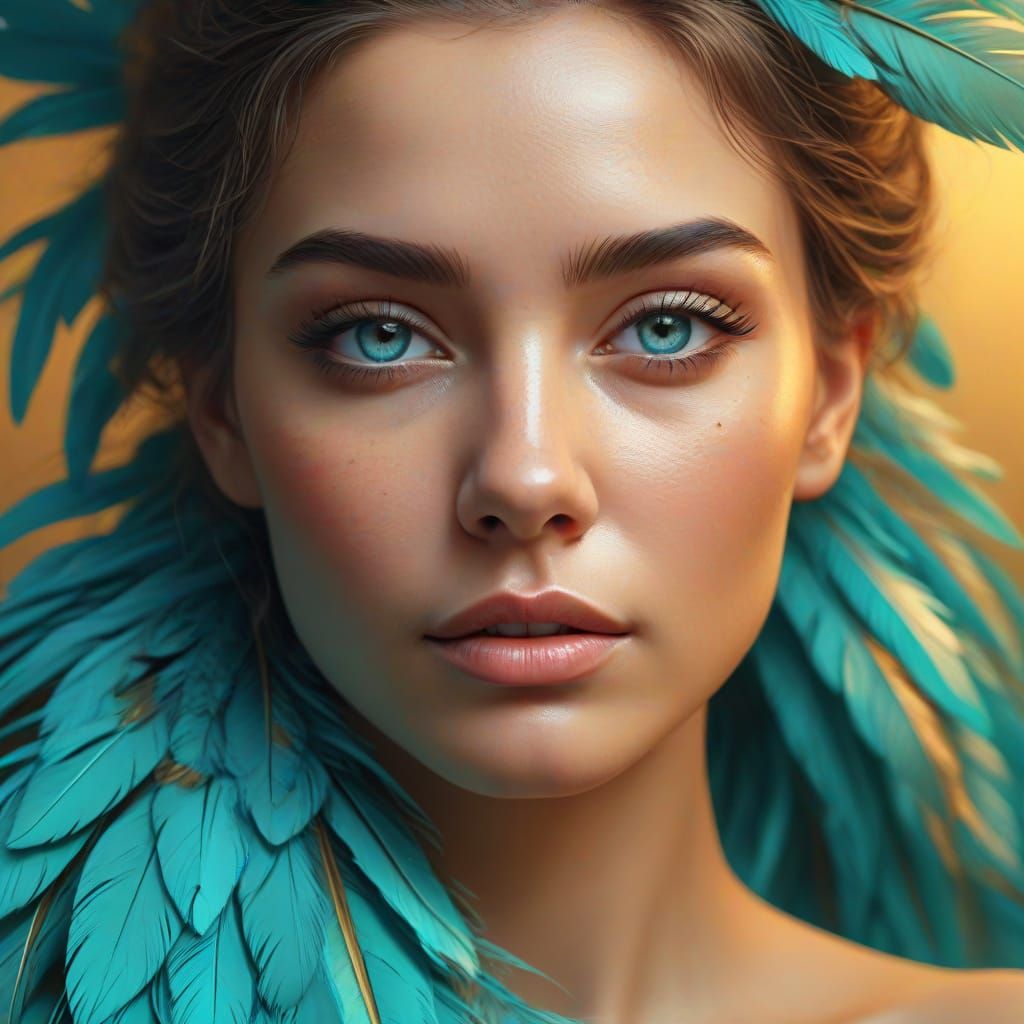 Surreal Turquoise Woman: A Vibrant Oil Painting