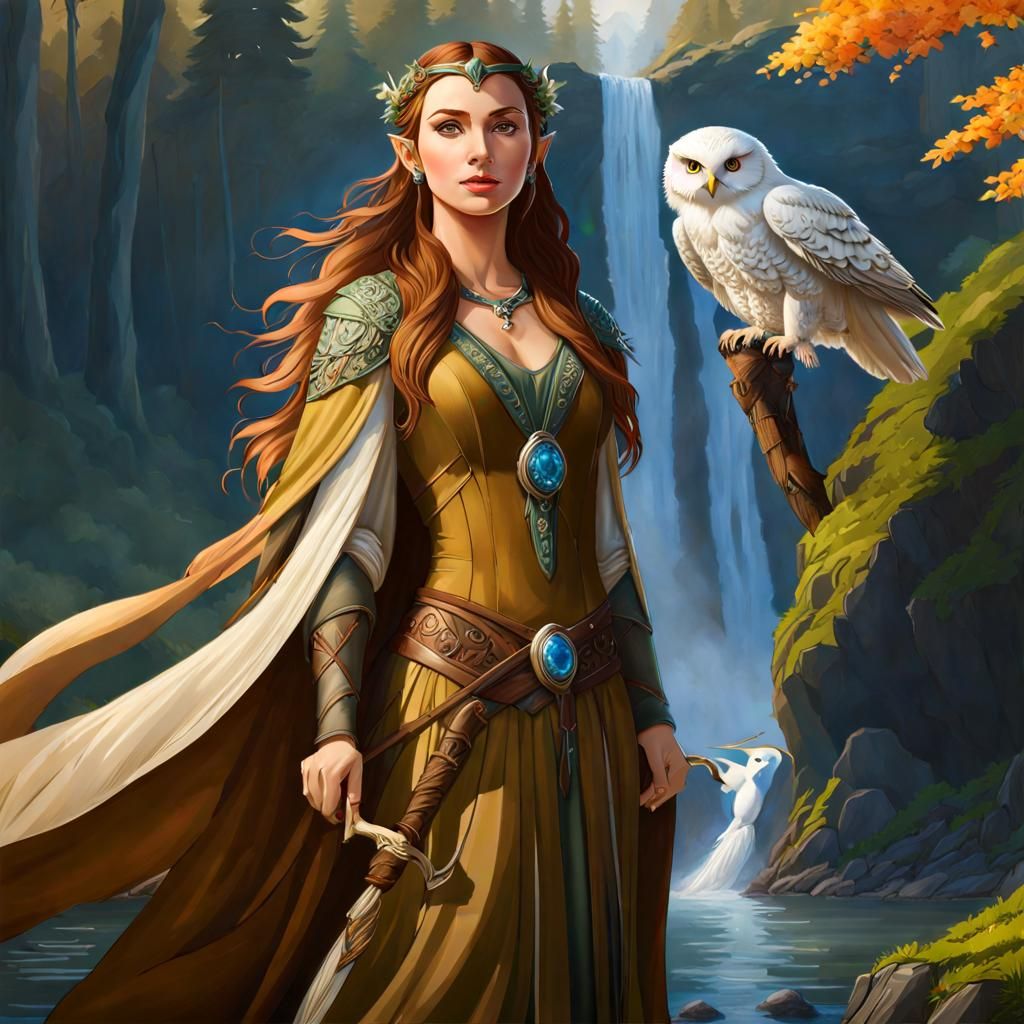 Elven Druid in Sylvan Landscape, Digital Matte Painting
