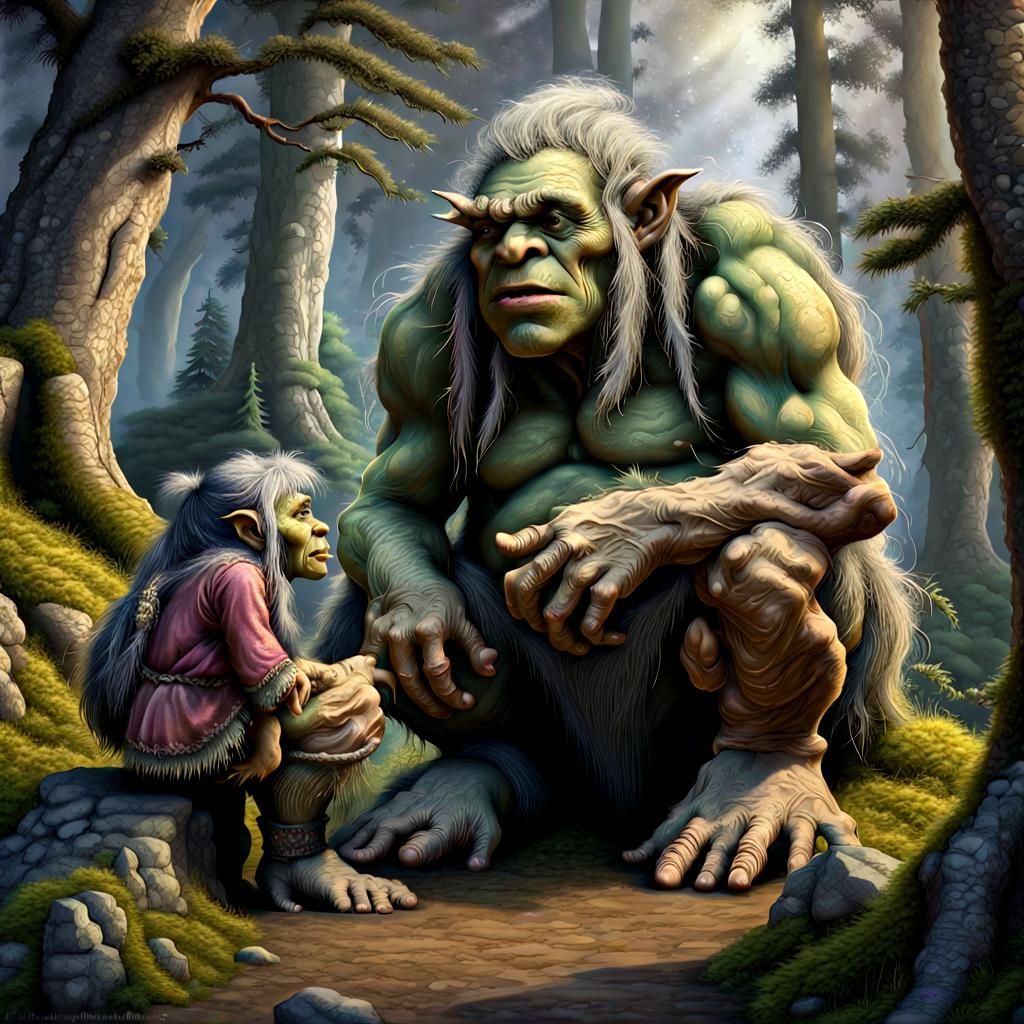 Eldritch Forest Scene with Trolls in Fairyland