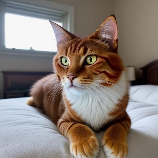 Red Cat Reincarnation: A Photorealistic Bedroom Scene