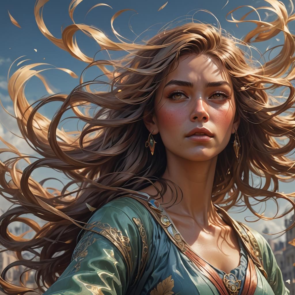 Windblown Beauty: Hyperdetailed Portrait in Volumetric Light...