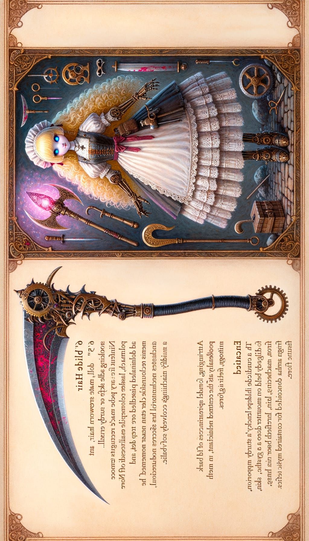 Fantasy Golem Maid with Scythe, Medieval Painting