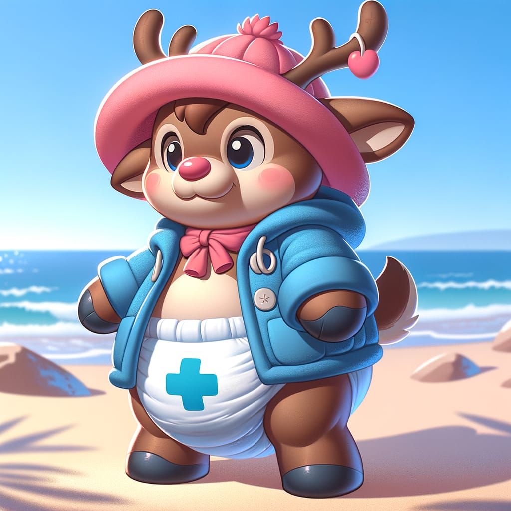 Anthropomorphic Reindeer Doctor on Sunny Beach