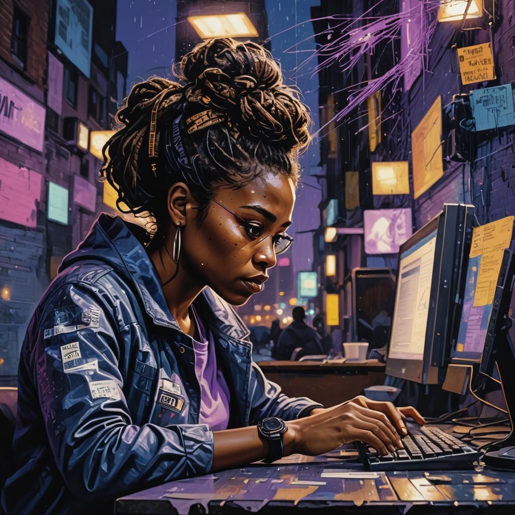 African American Programmer in Hyper-Realistic Street Art