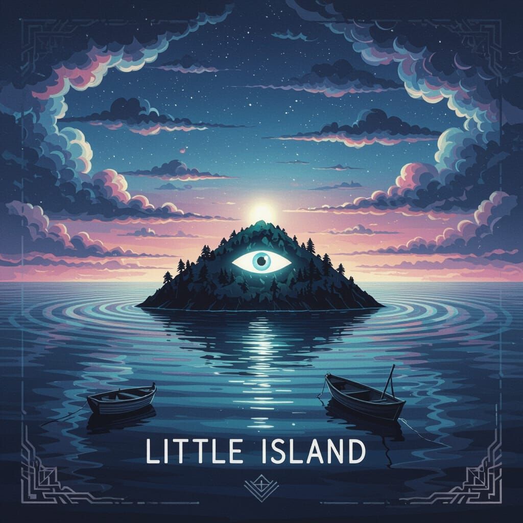 Glowing Island in Twilight Sea with Eye Light