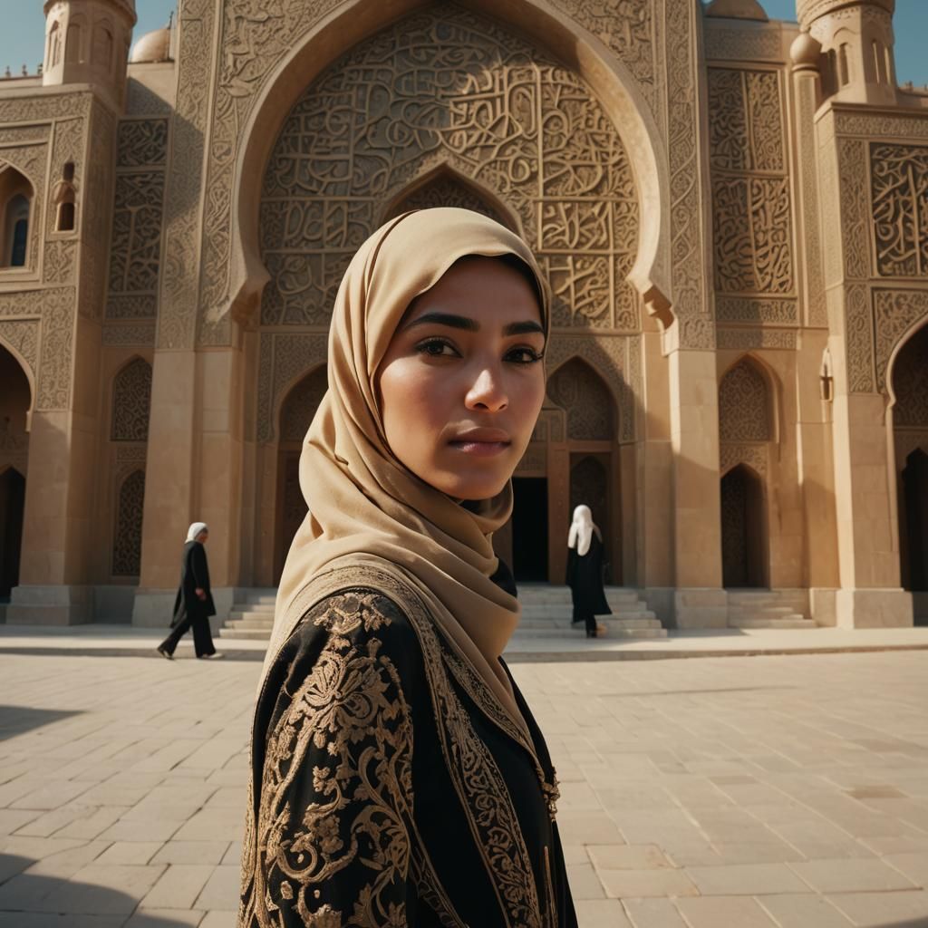 Woman in Hijab Walking to Mosque