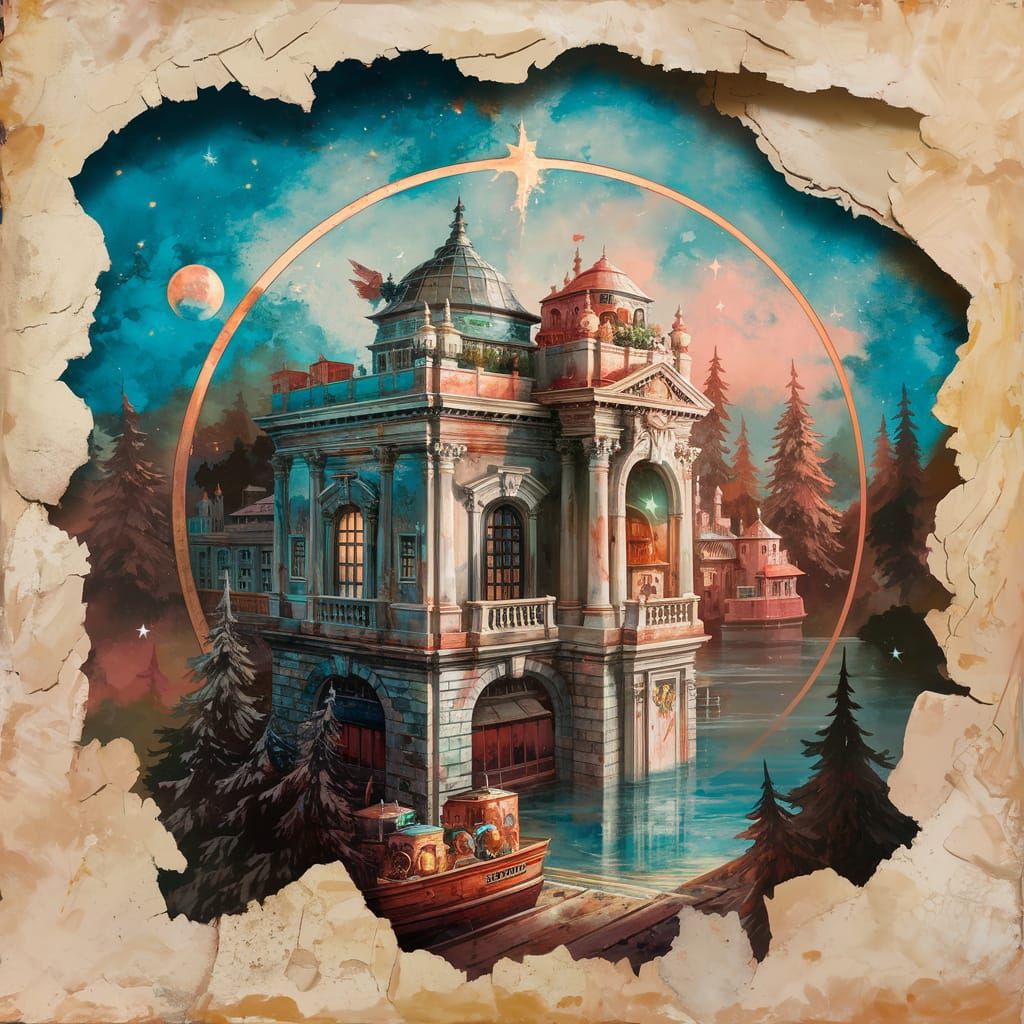 Surreal Mixed Media Art on Aged Paper