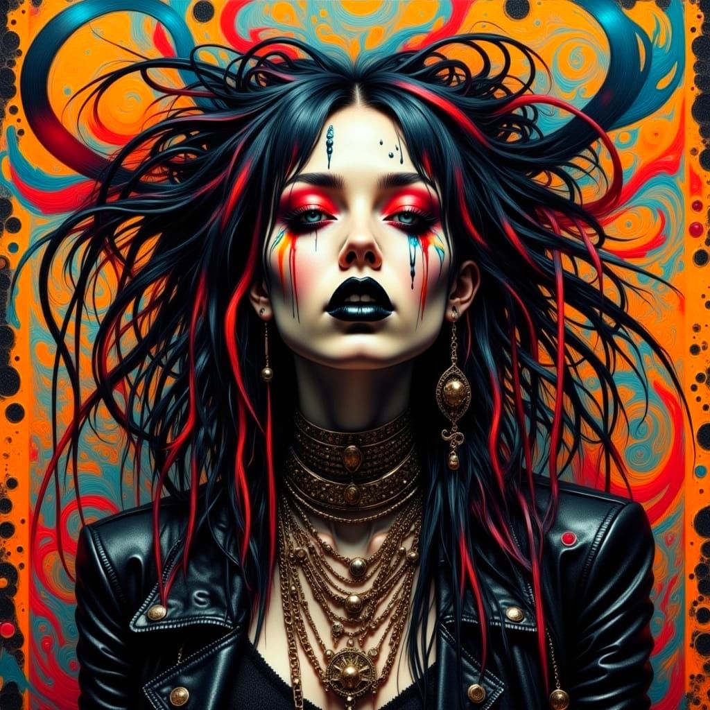 Goth Punk Goddess in Hyperrealistic Chemical Burn Distortion