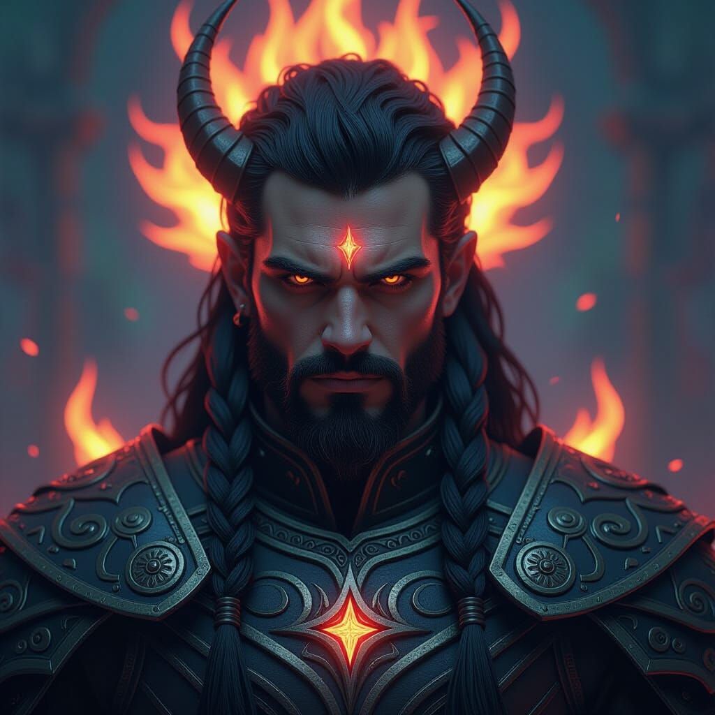 Majestic Fire Spirit in Art Nouveau Style