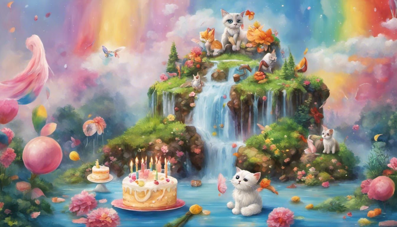 Cat's 1st Birthday Party at Waterfall with Rainbow