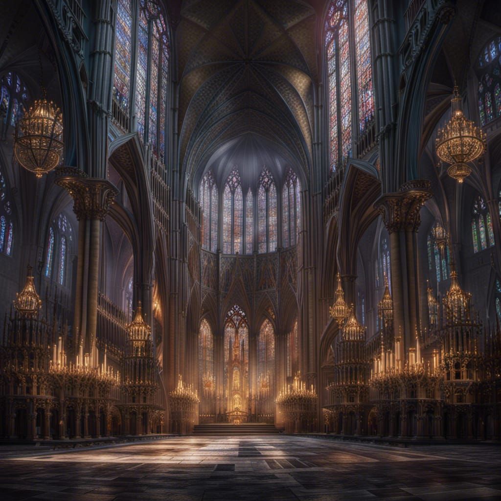 Eerie Grand Cathedral with Soaring Spires: Digital Painting