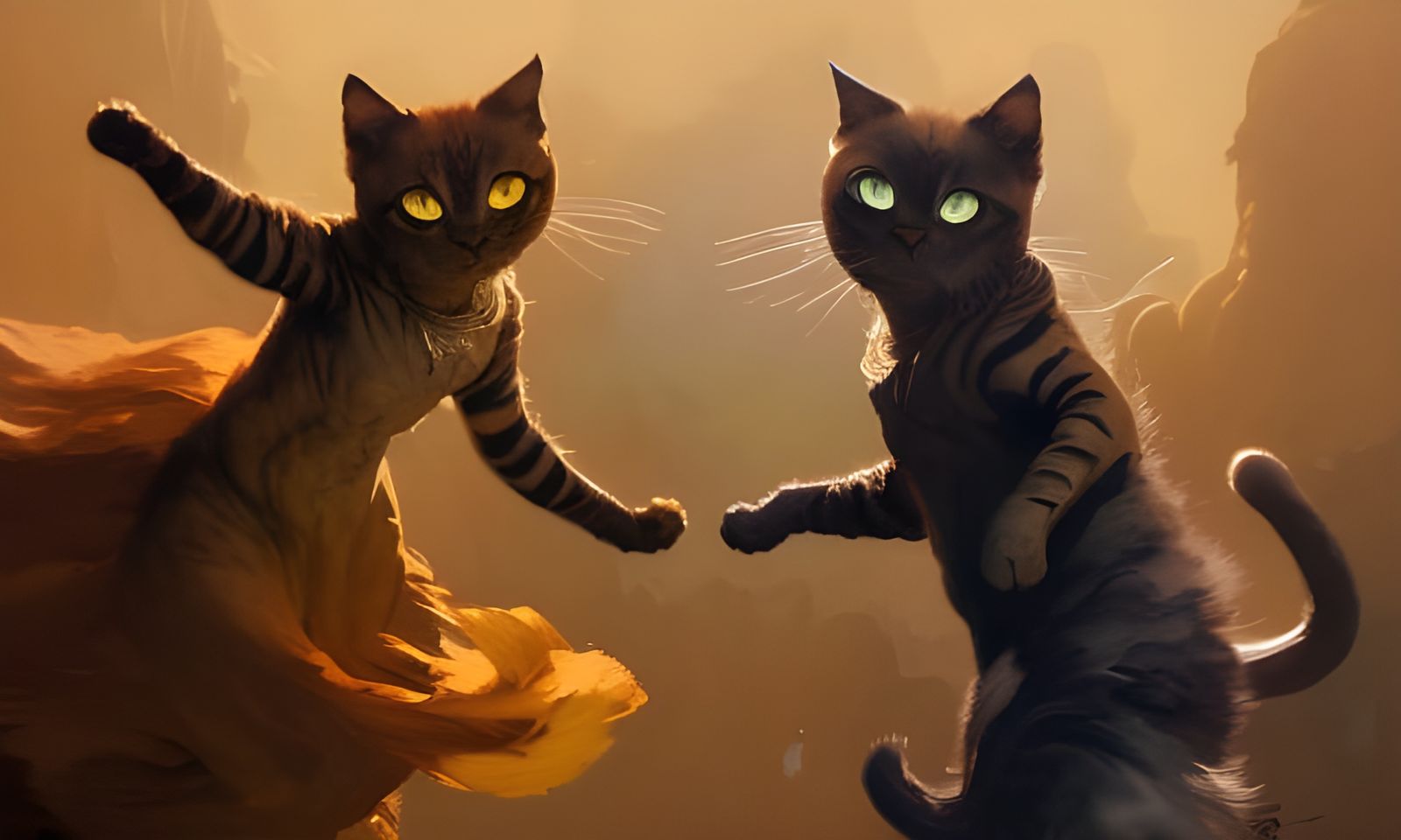 Cats Dancing in Ochre and Gunmetal Fantasy