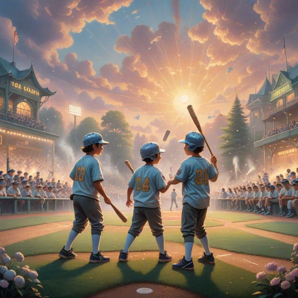 Kawaii Art of Boys Playing Baseball in Dreamy Style