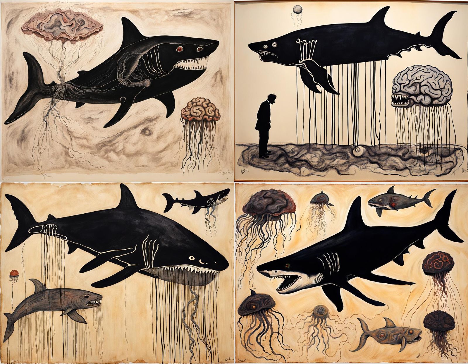 Mutant Shark Hybrid: Grotesque Chalk Drawing