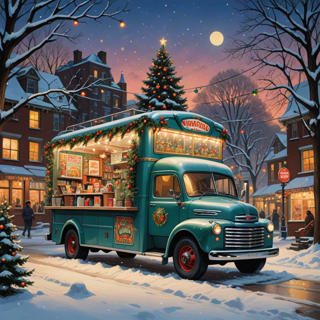 Whimsical 50s Fantasy Food Truck in Winter Wonderland