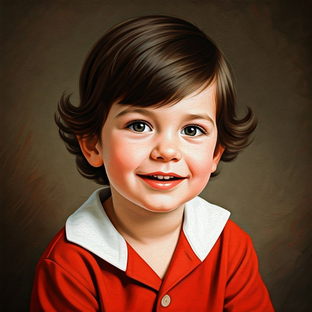 Adorable Two-Year-Old Boy Portrait in 70s Oil Painting Style