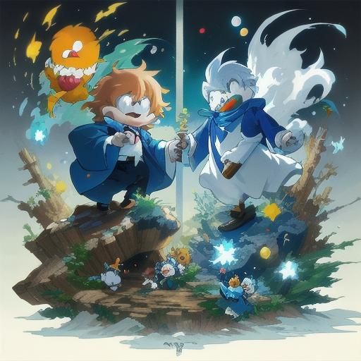 Smurfs vs Scrooge McDuck in Anime Style
