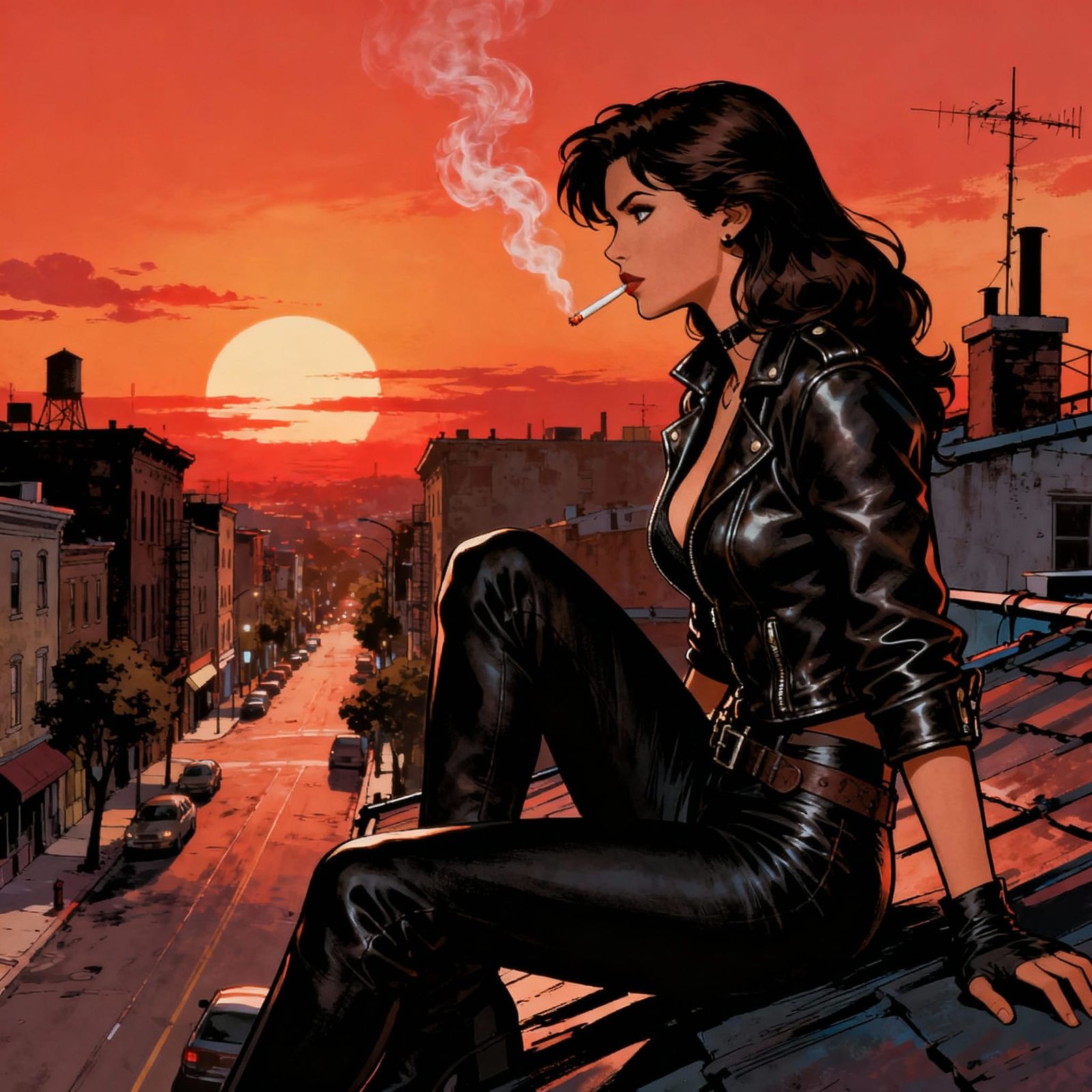 Badass Brunette Woman on Rooftop at Sunset